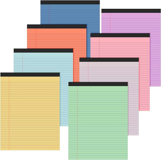 Fuutreo 8 Pcs 8.5'' x 11'' Colored Legal Pad Writing Pads Narrow Ruled 50 Sheets Per Notepad Perforated Writing Notepad Office Supplies for College Office Business (Candy Color)-DeskLoop Office