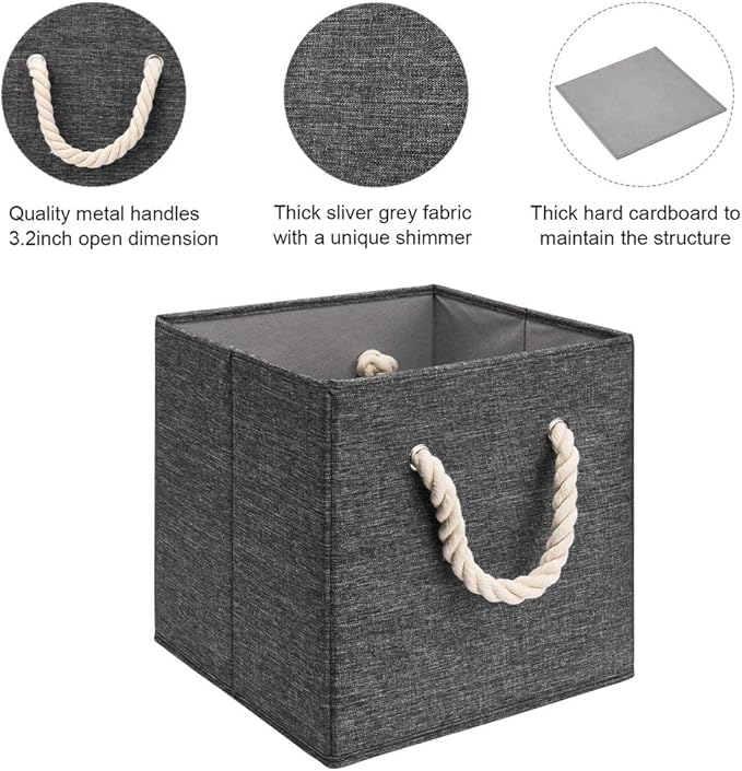 10.5 Inch Fabric Storage Boxes Bins and Cubes - Foldable Storage Basket with Grey Inserts, Package of 6-DeskLoop Office