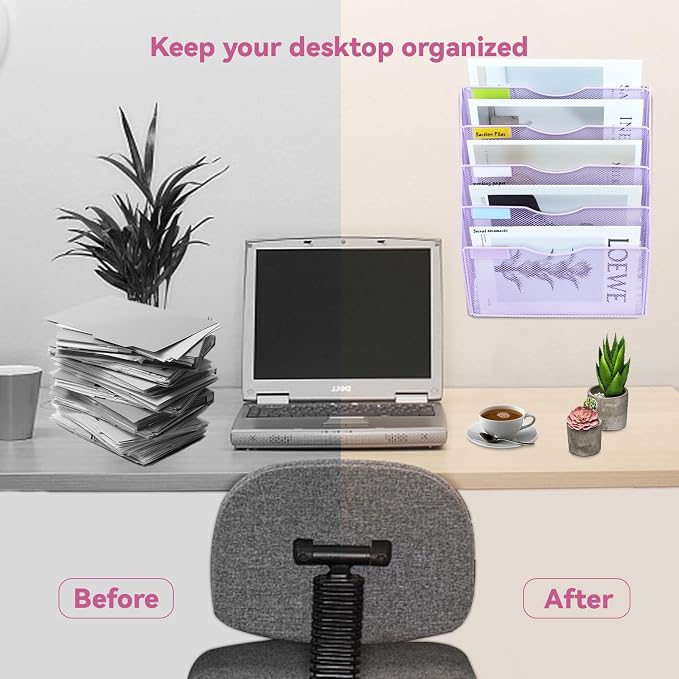 5 Pockets Mesh Wall File Holder Organizer Office Hanging File Folder Magazine - Image 5