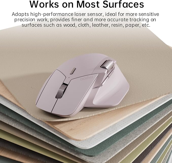 Rapoo MT760 Multi-Device Wireless Mouse, Bluetooth 5.0 and 2.4GHz Multi-Mode Connection, Up to 4 Devices, 11 Programmable Buttons, 4K DPI, Ergonomic Design, 90 Days Battery Life, PC, Pink-DeskLoop Office