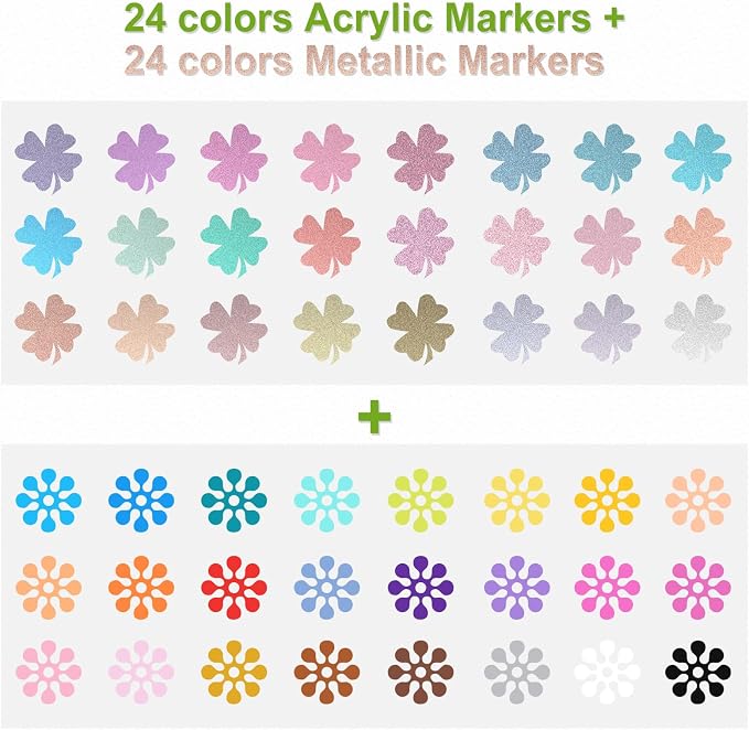 nauets 48 Pack Metallic & Acrylic Paint Markers Set - Image 2