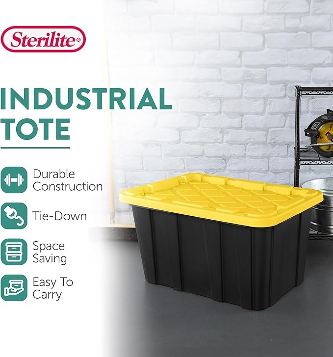 Sterilite 4-Pack 27 Gallon Industrial Storage Tote, Heavy-Duty Plastic Bins - Image 3