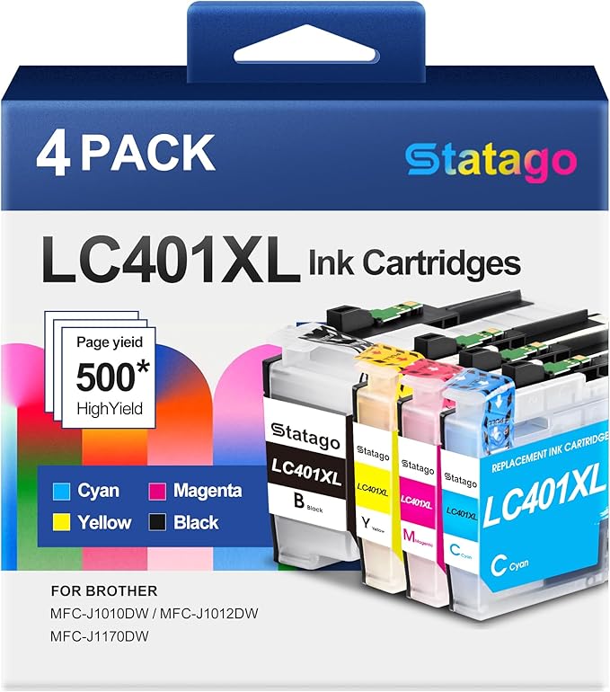 LC401XL Ink Cartridges for Brother LC401XL LC401 Ink High Yield Work for Brother MFC-J1010DW MFC-J1170DW MFC-J1012DW DCP-J1140DW MFC-J1800DW Printer (1 Black 1 Cyan 1 Magenta 1 Yellow, 4 Pack)-DeskLoop Office