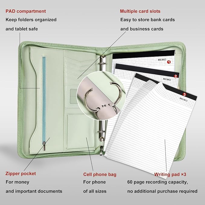 Leathario Portfolio Binder, Includes 10 Sheet Protectors and 3 Notepads - Image 4
