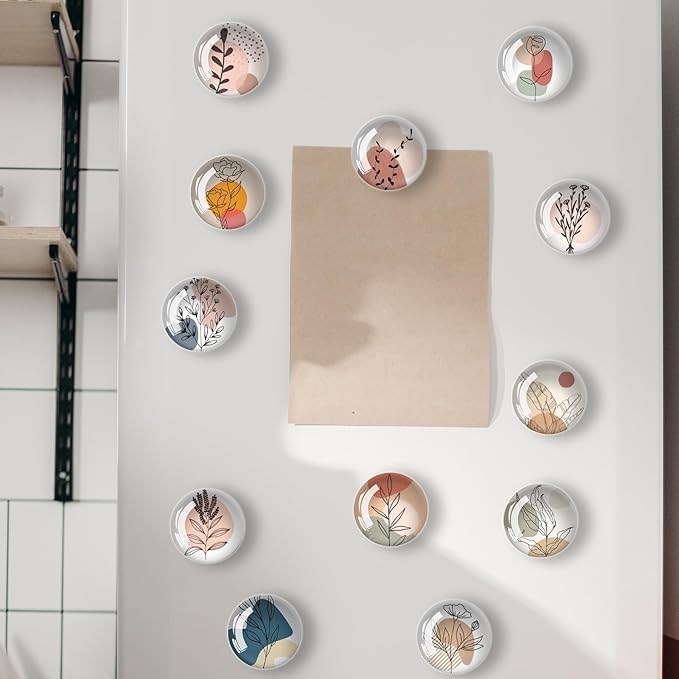 Art Line Flower Refrigerator Magnets 12Pcs Glass Strong Magnetic Refrigerator Magnet Fridge Sticker,Crystal Fridge Magnets Decoration for Crafts,Strong Fridge Magnets for Kitchen, School-DeskLoop Office
