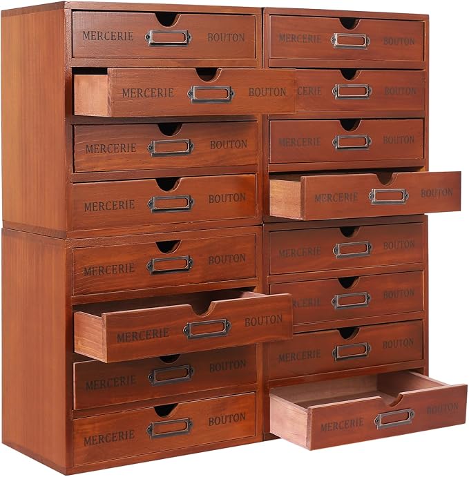 Vintage Drawer Wooden Drawers Organizer, 16-Drawer Desktop Organizer by LKOEWQZAMX