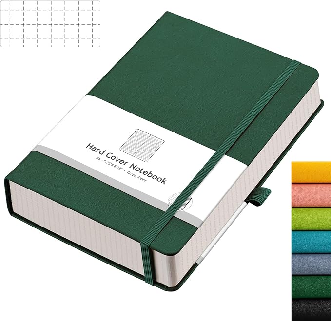 AHGXG Graph Paper Notebook - 320 Pages Grid Notebook Thick Journal A5, 100gsm Thick Graph Paper, Leather Hardcover, Inner Pocket,5.75'' × 8.38''- Green-DeskLoop Office