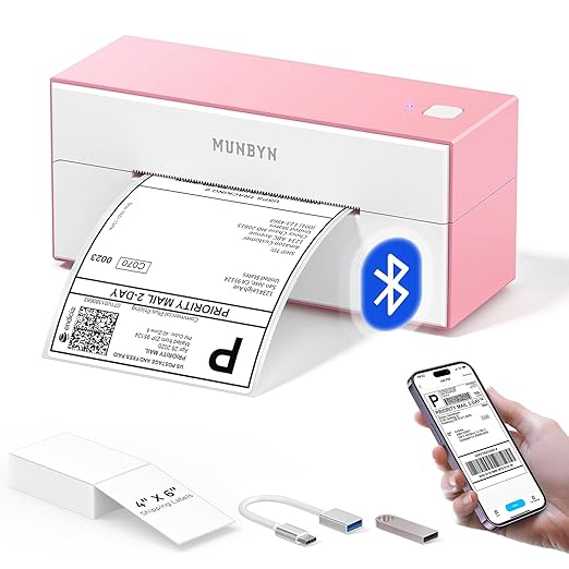 MUNBYN Bluetooth Thermal Label Printer, 4x6 Shipping Label Printer for Shipping Packages, Compatible with iOS, Android, PC, Mac, Chrome OS, Etsy, Ebay, Shopify, Amazon, USPS and More-DeskLoop Office