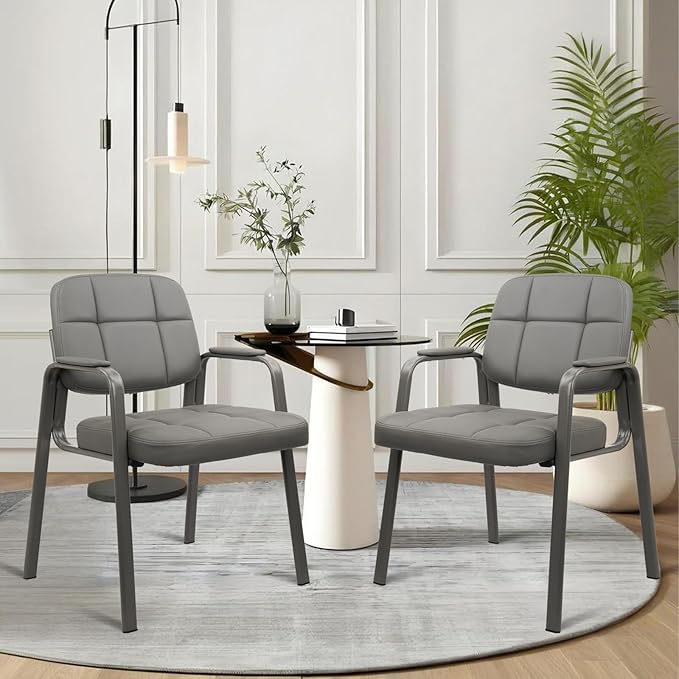 CLATINA Waiting Room Guest Chair with Bonded Leather Padded Arm Rest for Office Reception and Conference Desk (Grey 1 Pack)-DeskLoop Office