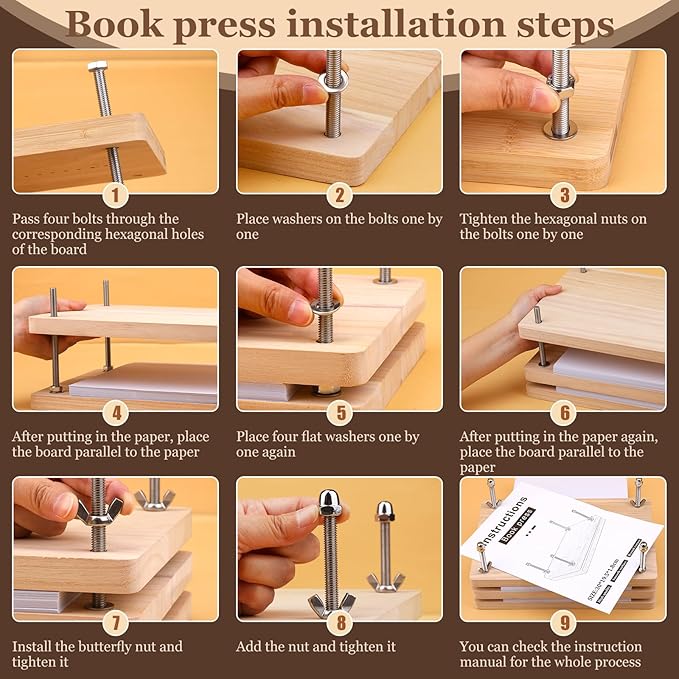 JUPEAN 34 Pcs Book Binding Kits, Book Press(11.81”x7.56”), Books Making Kit with Bone Folder Bookbinding Needles Waxed Threads Books Binding Awl, Bookbinding Tools for Beginners-DeskLoop Office