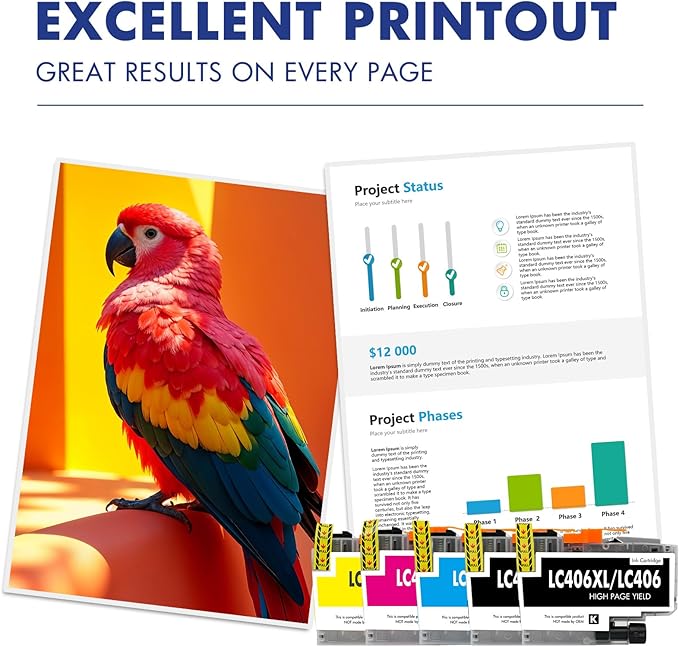 Cool Toner LC406XL LC406 Ink Cartridges for Brother Printer MFC-J4335DW MFC-J5855DW LC 406 XL for MFC-J6555DW MFC-J4535DW MFC-J6955DW MFC-J4345DW MFC-J5955DW HL-JF1 5 Pack-2Black Cyan Magenta Yellow-DeskLoop Office