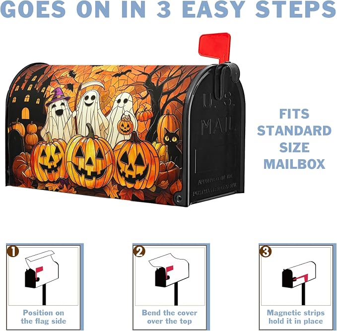 Halloween Spooky Ghost Pumpkin Mailbox Cover Magnetic Standard Size Fall - Image 6