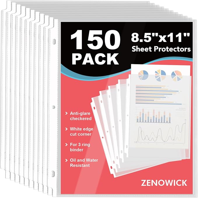 150 Pack Sheet Protectors 8.5 x 11 inch Clear Page Protectors by Zenowick