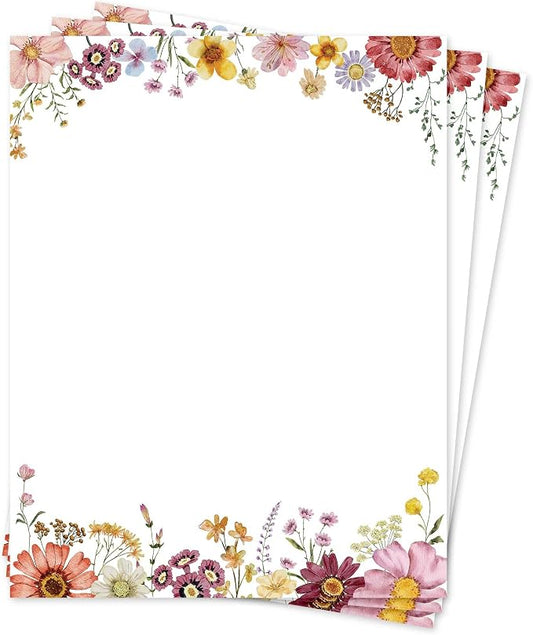 Flower Paper Stationery, Floral Letterhead Paper 8.5 x 11 Inches, 50 Sheets by THiNKABLE