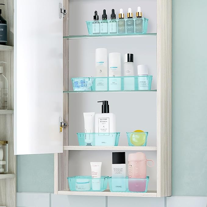 WOWBOX 25 PCS Plastic Drawer Organizer Set, 4 Sizes Desk Drawer Divider Organizers and Storage Bins for Makeup, Jewelry, Gadgets for Kitchen, Bedroom, Bathroom, Office, Sea Blue-DeskLoop Office