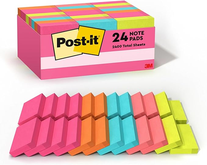 Post-it Mini Notes, 1 3/8 x 1 7/8 in, 24 Pads, America's #1 Favorite Sticky Notes, Poptimistic Post-it Notes, Post-it Notes, Power Pink, Aqua Blue, Vital Orange, Neon Green, Guava Pink-DeskLoop Office