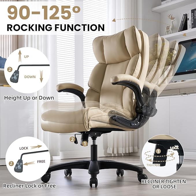 Big and Tall Office Chair 500lbs Wide Seat Executive Office Desk Chair High-Back Office Task Chair, Ergonomic Lumbar Support Computer Office Chairs for Heavy People-DeskLoop Office