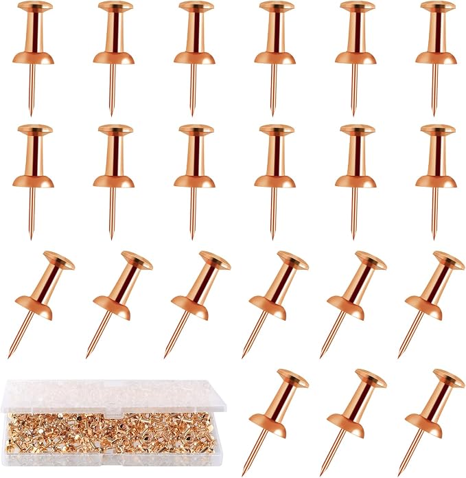 200 Count Rose Gold Push Pins, Standard Plastic Head Steel Point Thumb Tacks by BESARME