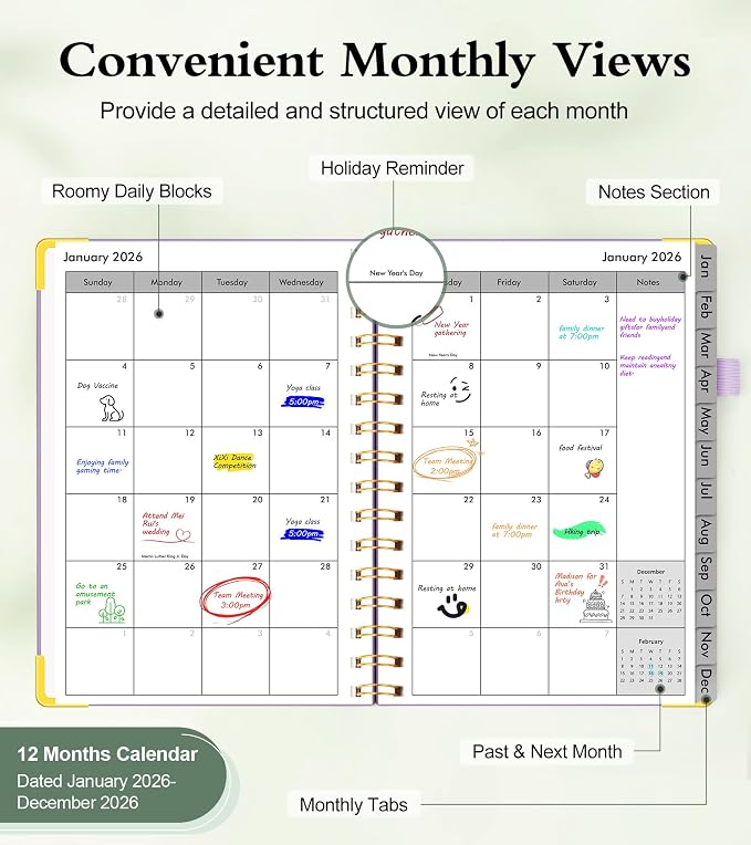 2026 Planner, Hardcover Leather Weekly and Monthly Planner, January 2026 - Image 2