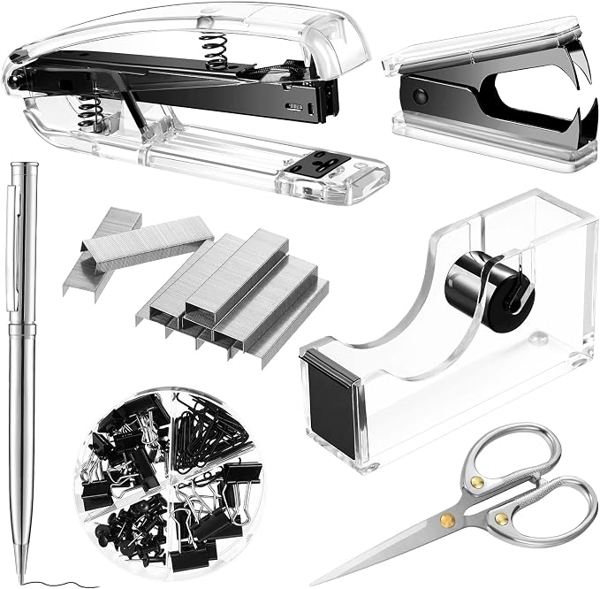 Outus Office Supplies Set Desk Accessory Kit, Acrylic Stapler Set Staple Remover by Outus