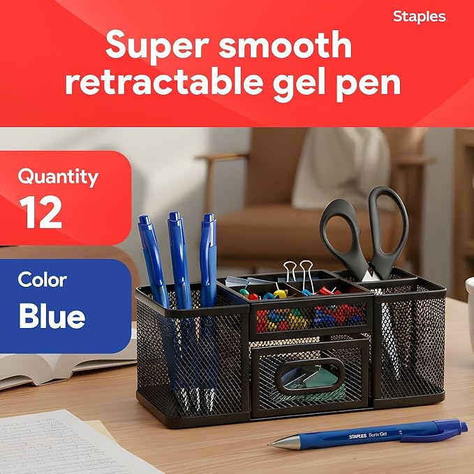 STAPLES Retractable Gel Pens, Medium Point 0.7mm, 12 Pack – Sonix - Image 2