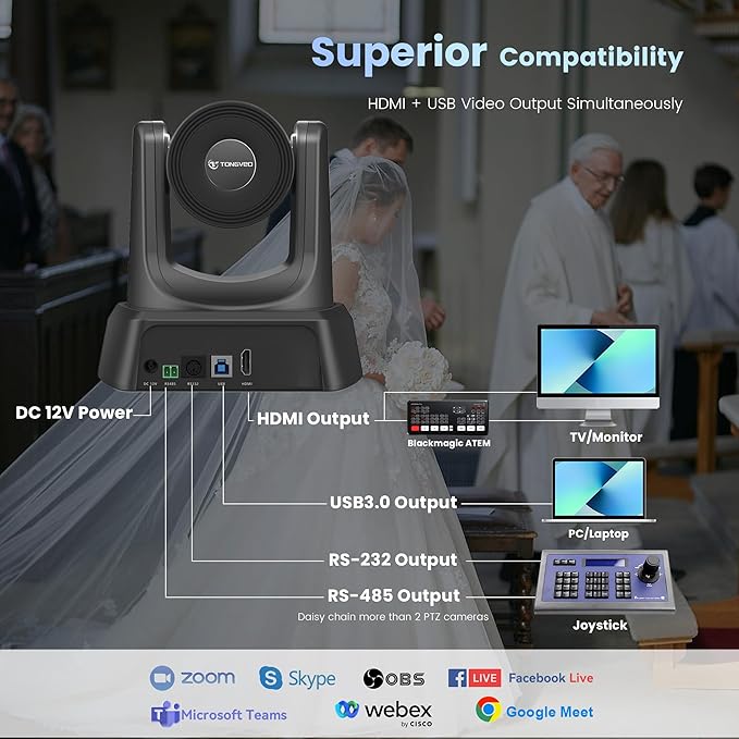 HDMI 20X Optical Zoom PTZ Conference Room Camera System, 1080P 60fps USB3.0 Computer Camera with Microphone & Bluetooth Speakerphone, Easy Setup for Church & Meetings-DeskLoop Office