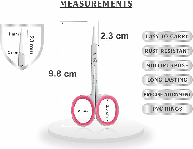 SILLVER Cuticle Scissors Extra Fine Curved, Super Slim Small Scissors - Image 6