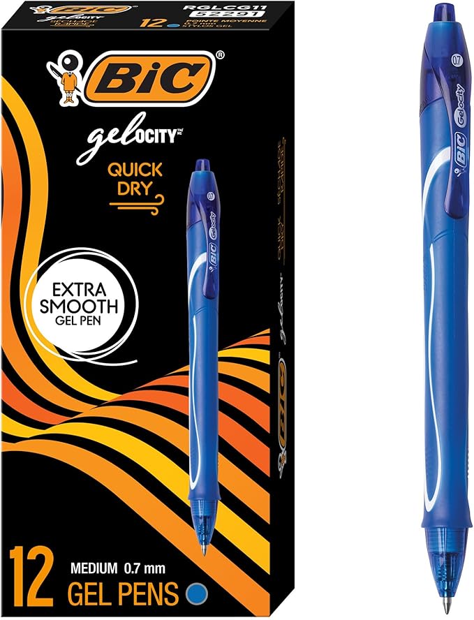 BIC Gelocity Quick Dry Blue Gel Pens, Medium Point, School Supplies by BIC