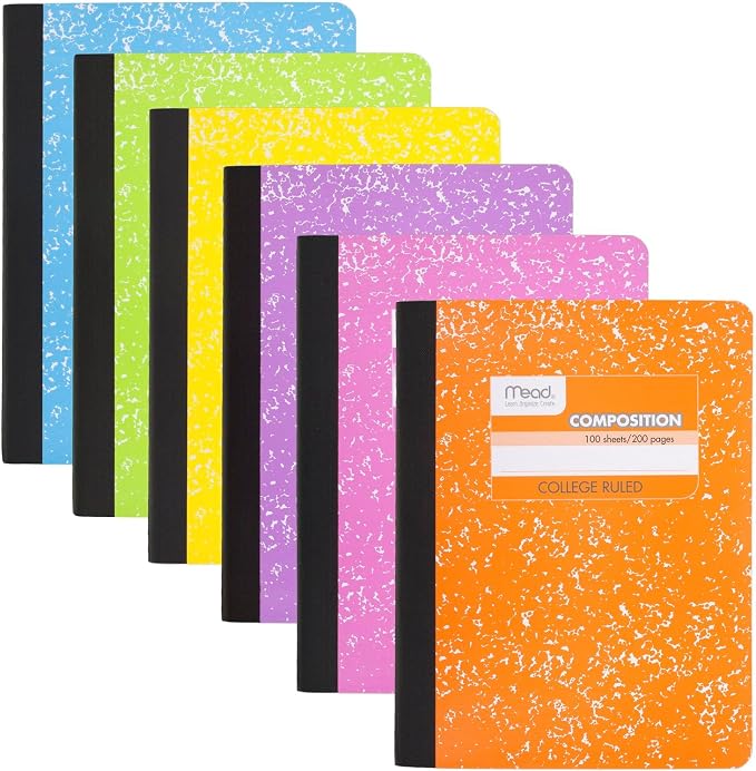 Mead Composition Notebook, College Ruled 7.5" x 9.75" Paper, 100 Sheets by Mead