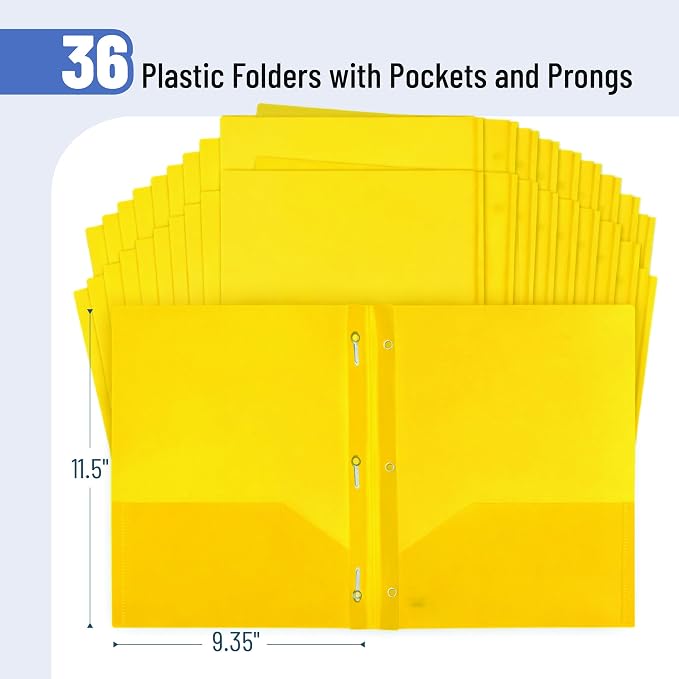 Mr. Pen- Plastic Folders with Pockets and Prongs, 36 Pack, Letter Size | Yellow - Image 2