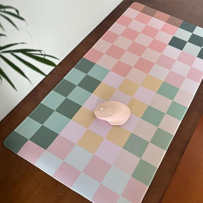 Checkered Desk Mat Cute Pink Pastel XXL Large Mouse Pad Aesthetic Boho Desk Pad - Image 8