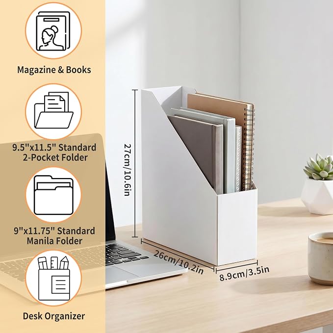 EXYGLO 12 Pack White Magazine File Holder, Cardboard Magazine Rack - Image 2