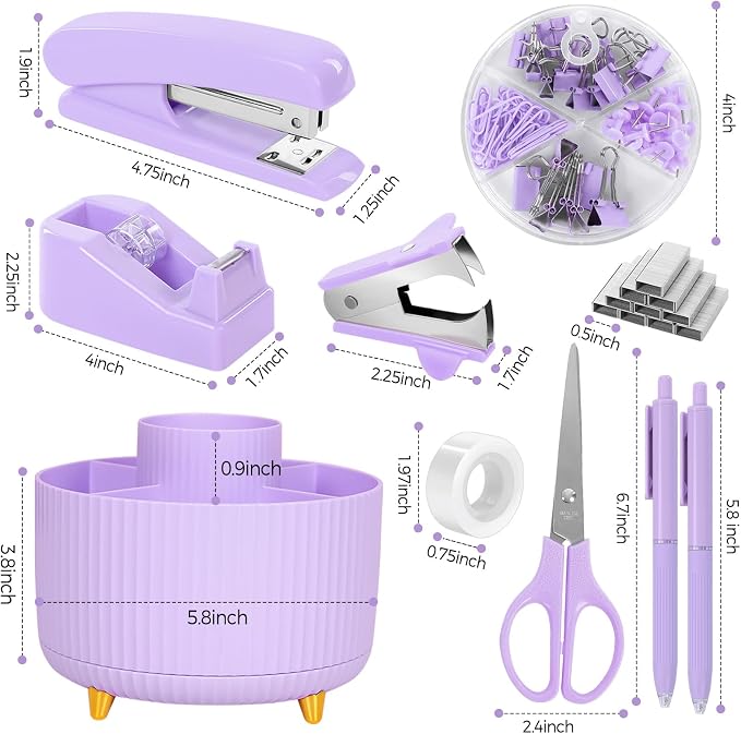 SKYDUE Purple Office Supplies Set, Pencil Holder - Image 6
