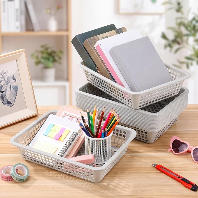 Zhehao 14 x 10 x 3 Inch 16 Pack Paper Organizer Basket Small Plastic Storage - Image 7
