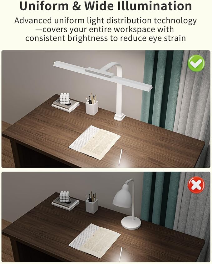 LED Desk Lamps for Home Office, 24W Bright Eye-Caring Desk Light with Clamp, Stepless Dimming Adjustable Flexible Gooseneck Clip on Office Lamp with Adapter for Reading, Study, Workbench,White-DeskLoop Office
