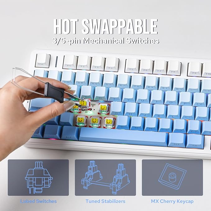 EPOMAKER X Aula F99 PRO Wireless Gaming Keyboard with 8000mAh Battery, Hot Swappable Creamy Keyboard, 2.4GHz/Type-C/BT5.0, NKRO, RGB Backlit for Win/Mac/Gaming (Blue Gradient)-DeskLoop Office
