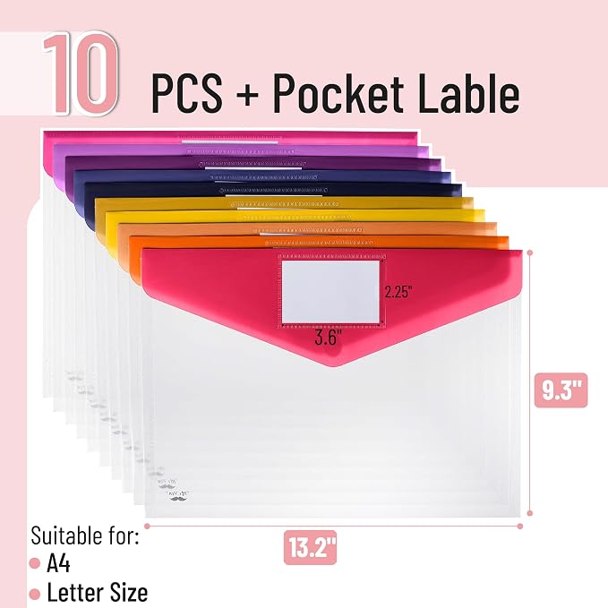 Mr. Pen- Clear Plastic Envelopes File Folders, 10 Pack, Letter Size | Colorful - Image 2