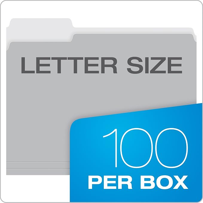 Pendaflex File Folders, 100 Pack, Durable Gray Folders, Letter Size, 3 Tabs - Image 5