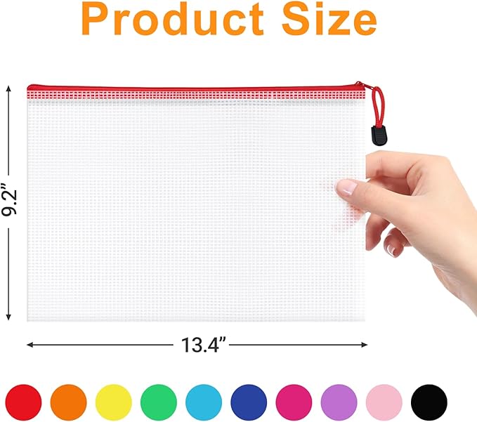 100Pack Mesh Zipper Pouch Bags, Waterproof A4 Letter Size Document Zipper Pouches for Storage, Teacher School, Toys, Puzzle, Office, 10 Colors-DeskLoop Office