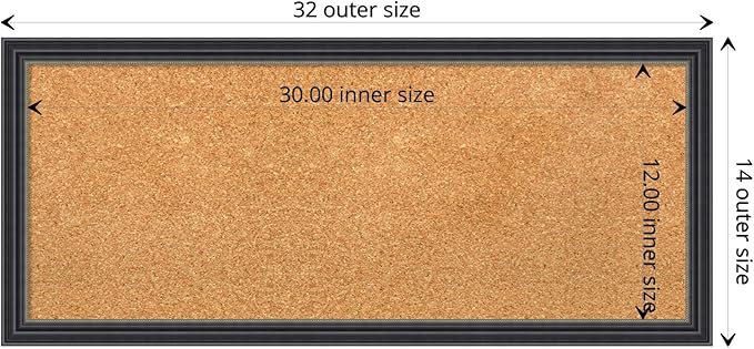 Amanti Art Natural Cork Board for Wall, 14x32 Vision Board with Black Wood Frame, Medium Corkboard Office Decor for Home Organization, Traditional Corkboard Pinboard to display items for home-DeskLoop Office