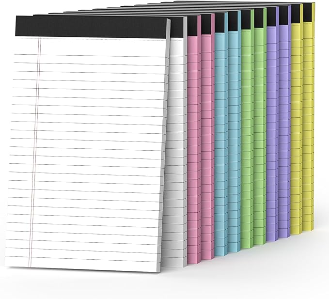12 Pack Colored Note Pads 5" x 8" Legal Pads College Ruled Lined Paper with Micro-Perforated Writing Notebook 30 Sheets per Pad (360 Total Pages) Small Notepad for School, Office & Home Supplies-DeskLoop Office