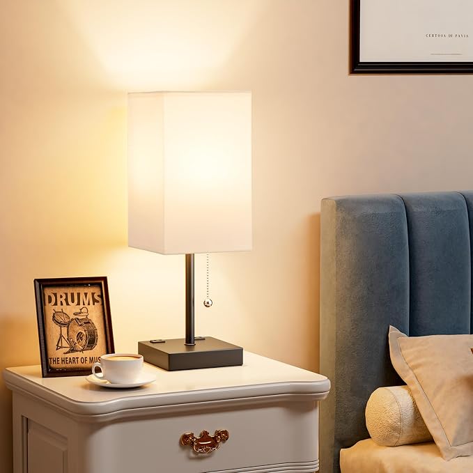White Medium Table Lamp with USB Ports - Image 6