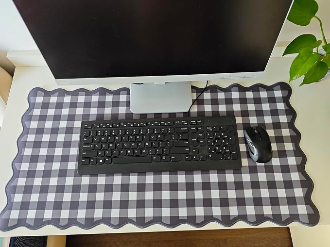 Scalloped‌ Black Desk Mat Checkered Gingham Cute XXL Large Gaming Mouse Pad - Image 8