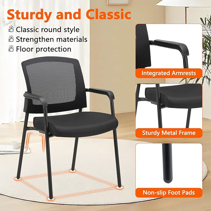 CLATINA Black Stacking Chairs Stackable Waiting Room Chairs with Armrest, Mesh Office Reception Guest Chair for Home Desk Conference Lobby Church Medical Meeting Training Ergonomic, Set of 8-DeskLoop Office