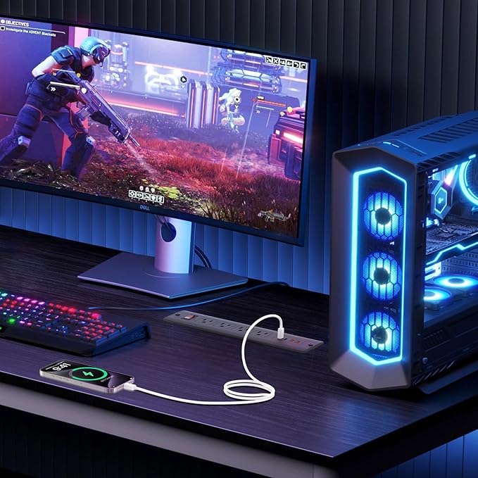 QBA Recessed Power Strip with USB-C 65W, 4 Outlets 2 USB-C & 2 USB-A Ports, Mountable Desk Outlet for Conference Furniture, 45° Angled Flat Plug 6FT Cord, Black-DeskLoop Office