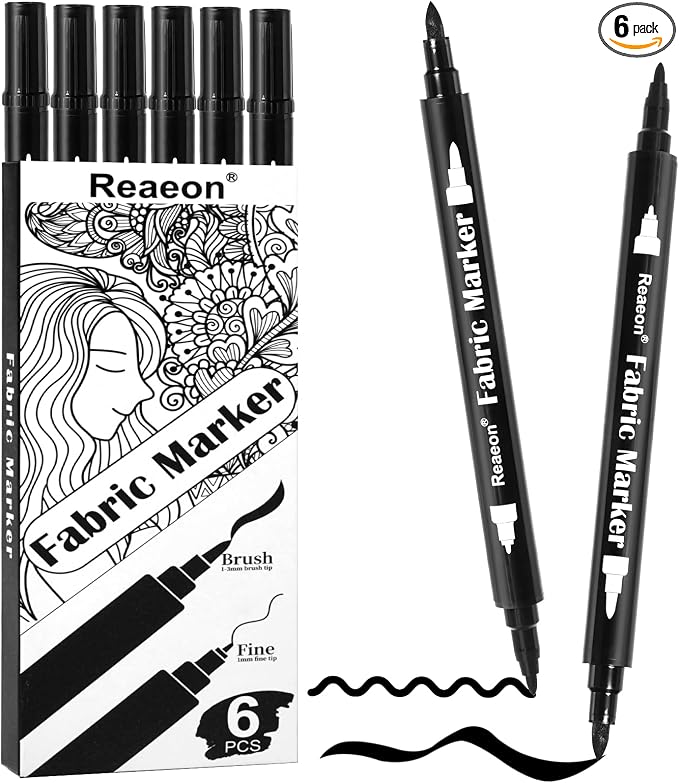 Reaeon Black Fabric Markers, Dual Tip Fabric Paint Markers, Permanent Fabric by Reaeon