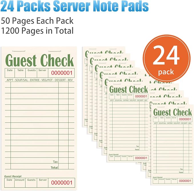 Guest Checks Books for Servers, Server Note Pads, 24 Pack, Natural Color Paper - Image 2