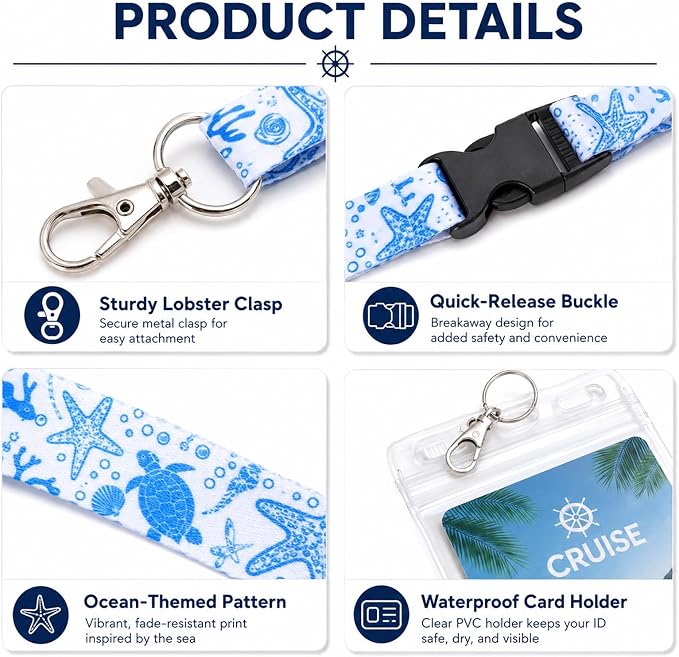 HONSIO 6 Pack Cruise Lanyard for Ship Cards Detachable Starfish Lanyards - Image 3