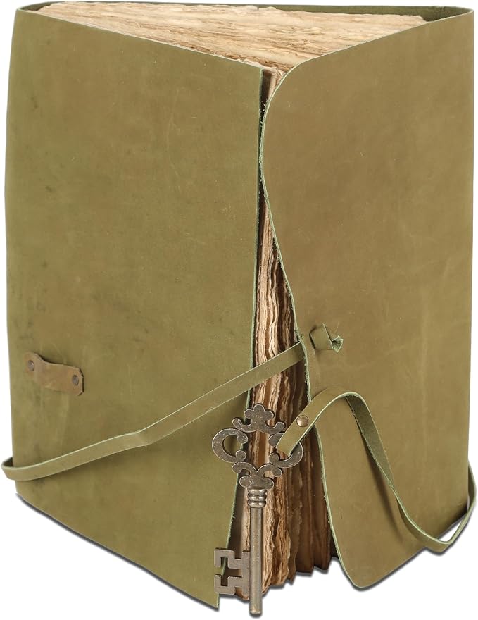 Leather Journal with Deckle Edge Paper 8x6 inch and Vintage Key | Handmade - Image 2