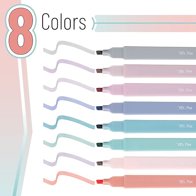 Mr. Pen- Aesthetic Highlighters No Bleed, 8 Pack, Earthy Colors, Chisel Tip | - Image 2